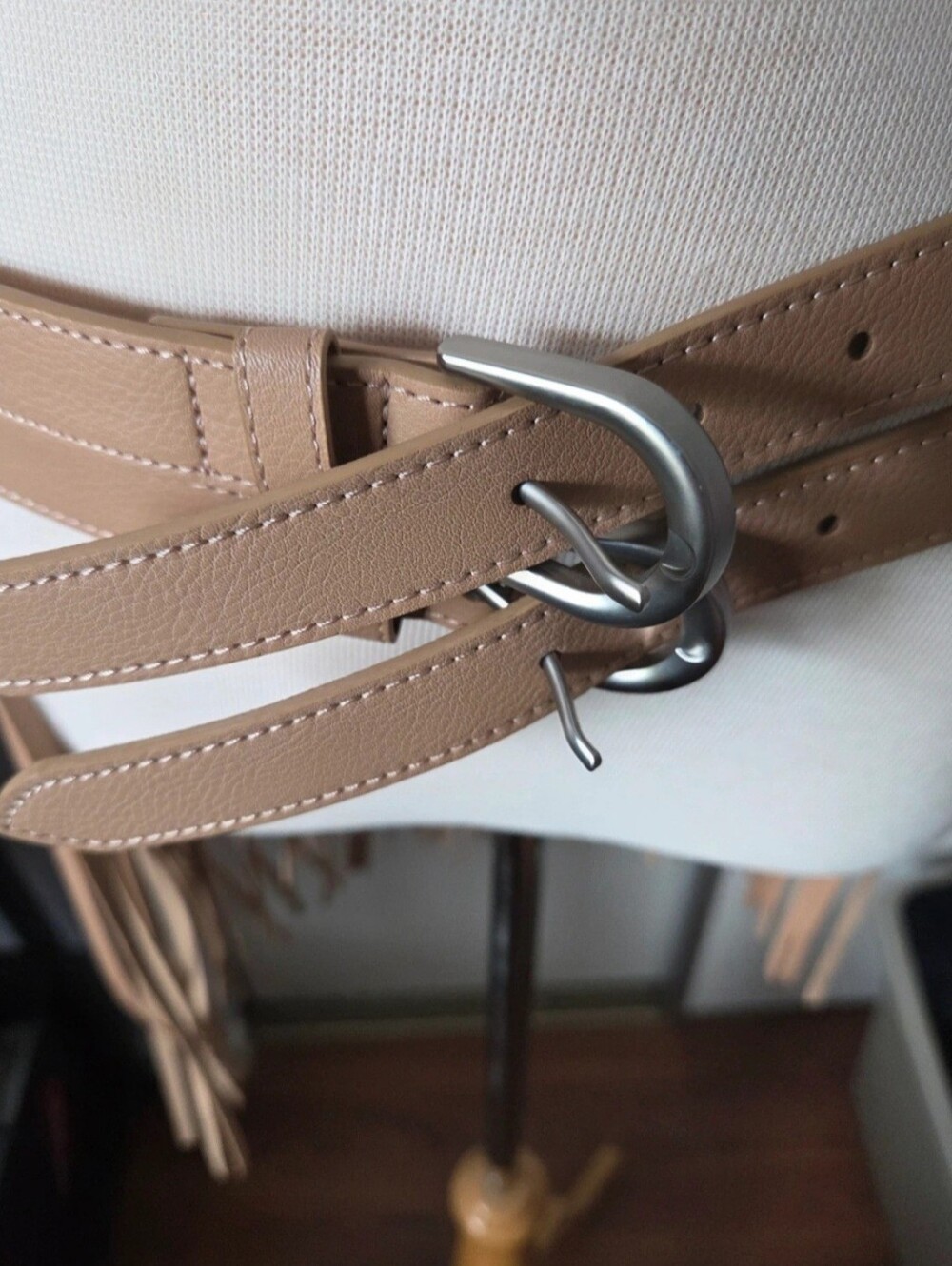 Fringe Double Buckle Wrap Belt in Tan By Venus - Picture 3 of 9